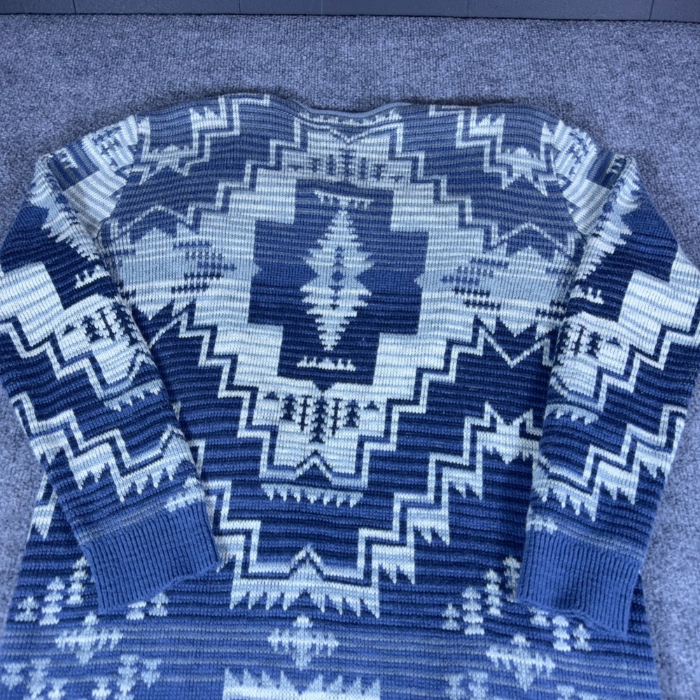 Pendleton Blue White Southwestern Geometric Longline Duster Cardigan Sweater S - Picture 10 of 16